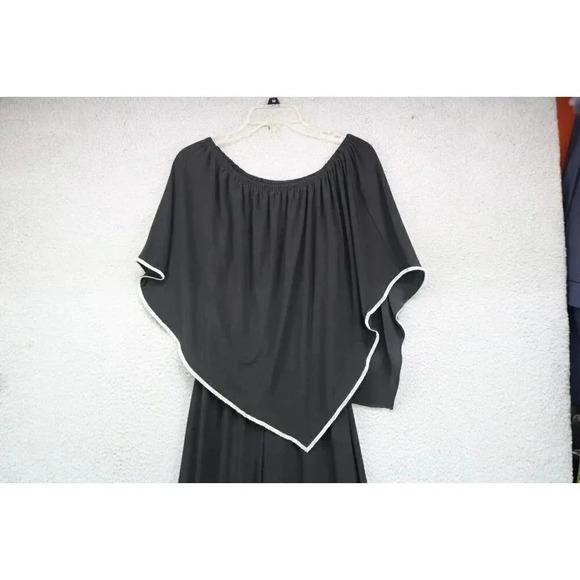 MSK Black Rhinestone Cape Off the Shoulders Jumpsuit-Wide Leg-Size Small-Evening - Picture 2 of 10